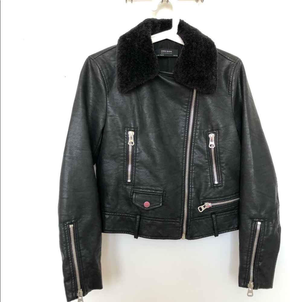 ZARA Basic Outerwear Faux Leather Biker Crop, M